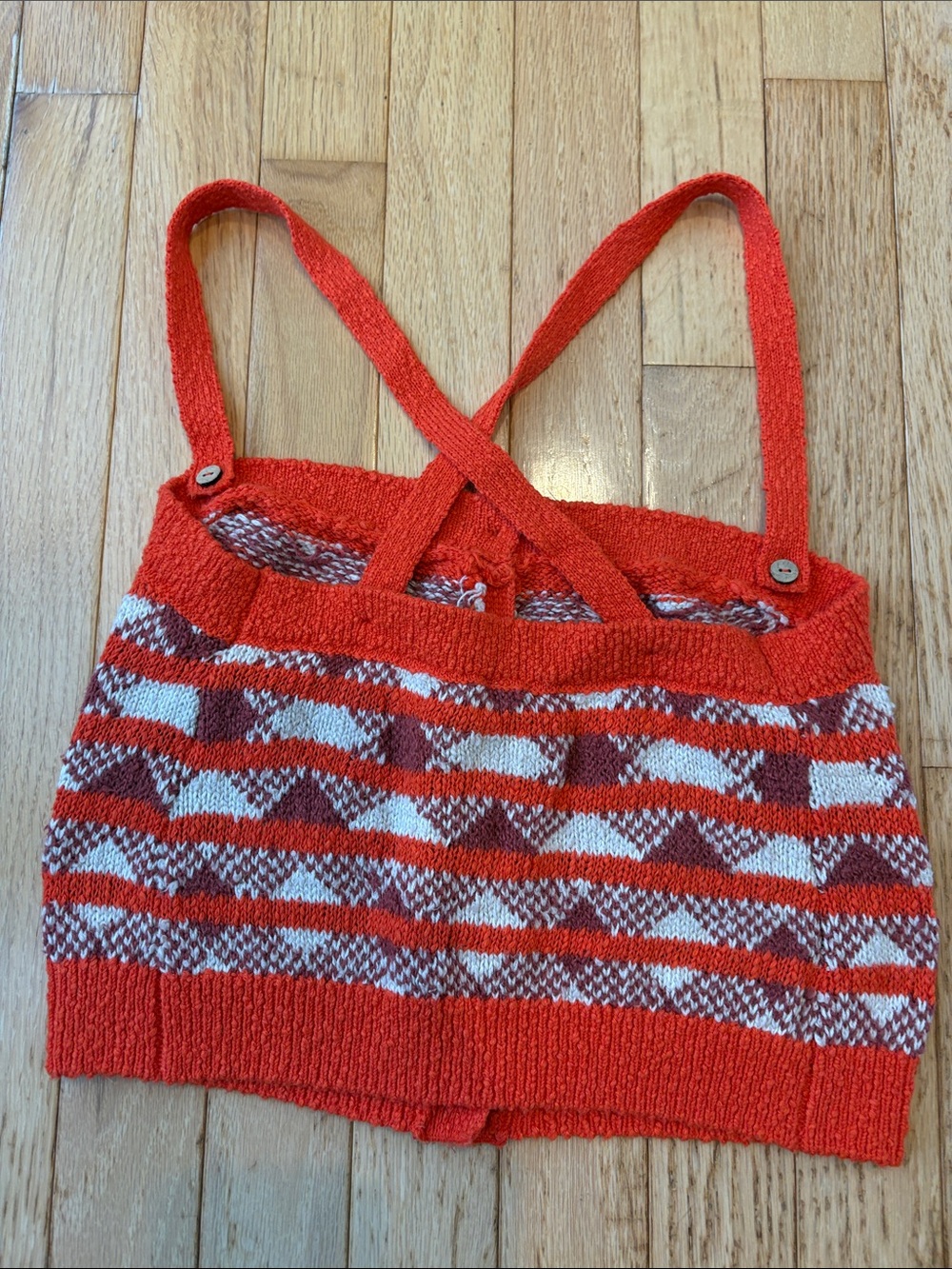 Free People Orange/Red Knit Button-Front Crop Top with Straps - Picture 3 of 6